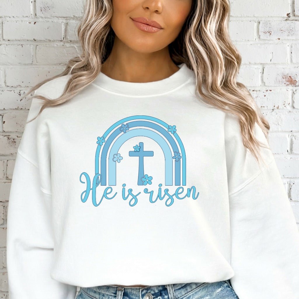 He is Risen Cross | Easter Rainbow Sweatshirt - Luckets.com