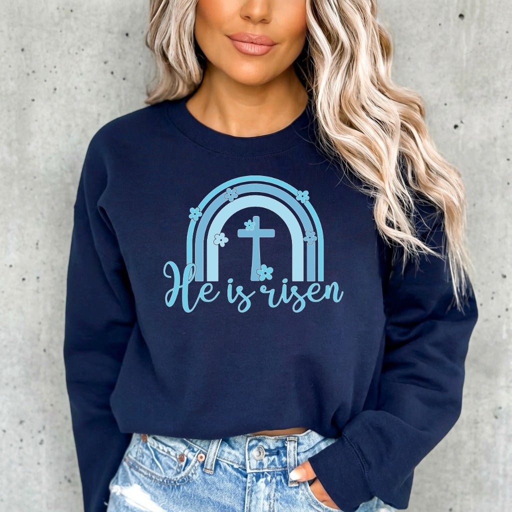He is Risen Cross | Easter Rainbow Sweatshirt - Luckets.com