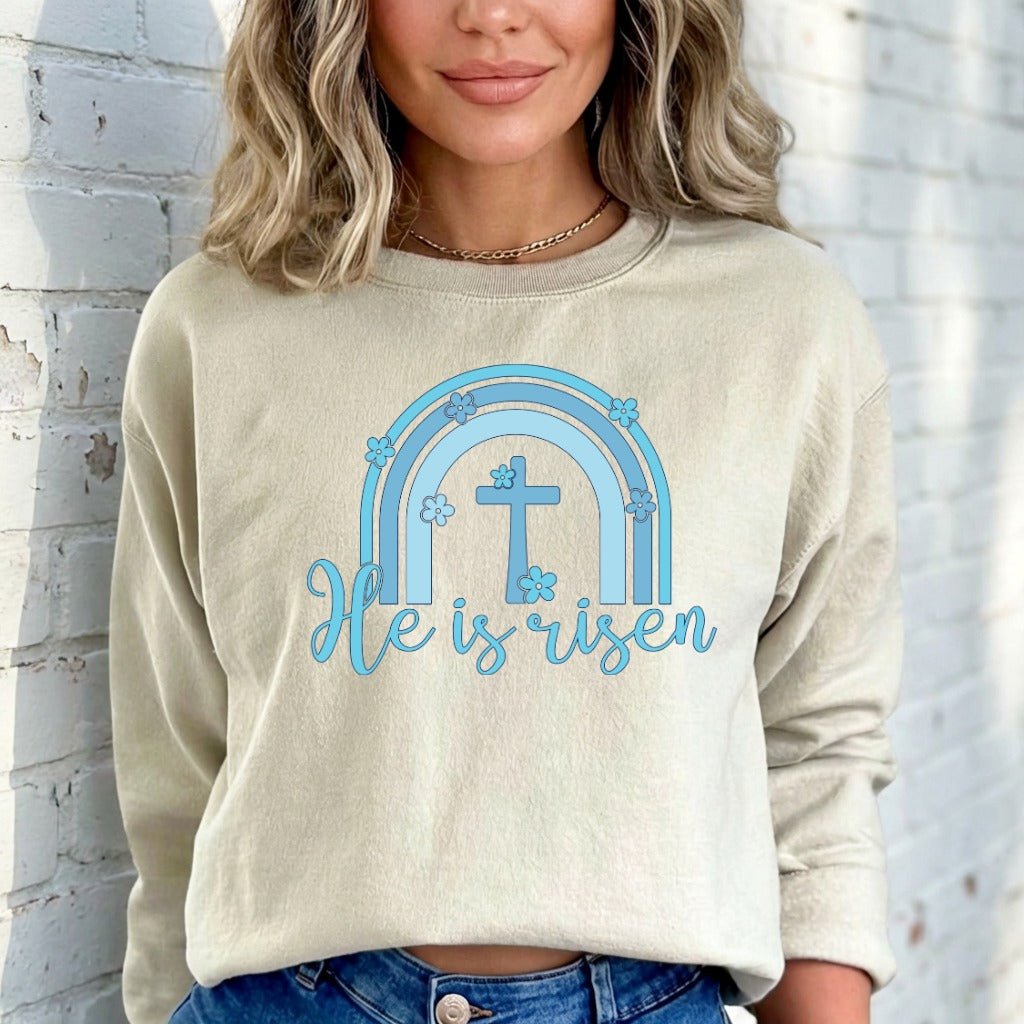He is Risen Cross | Easter Rainbow Sweatshirt - Luckets.com