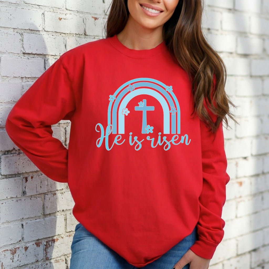 He is Risen Cross | Easter Rainbow Sweatshirt - Luckets.com