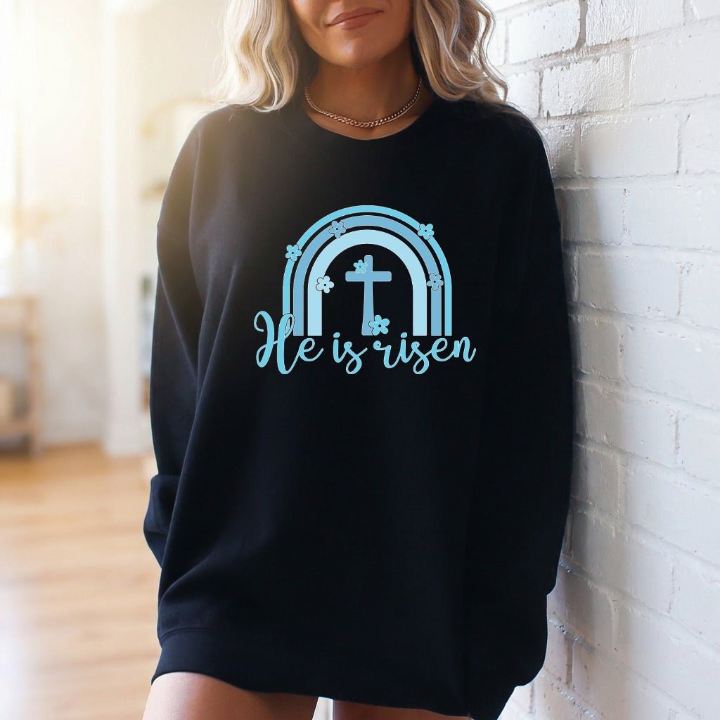 He is Risen Cross | Easter Rainbow Sweatshirt - Luckets.com