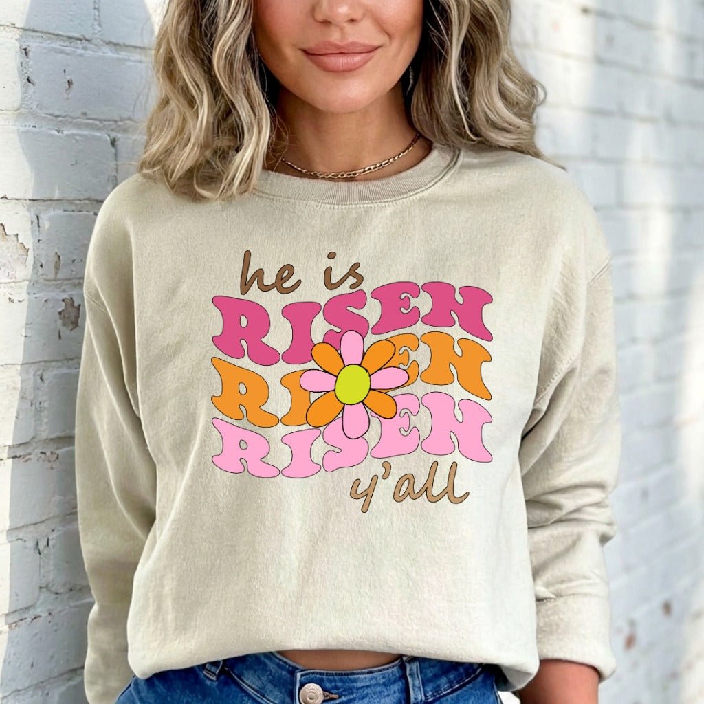 He Is Risen Y'all | Retro Easter Sweatshirt - Luckets.com