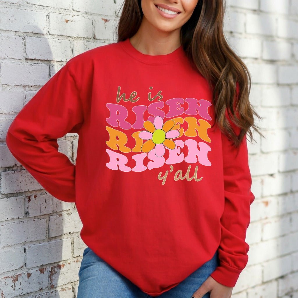 He Is Risen Y'all | Retro Easter Sweatshirt - Luckets.com