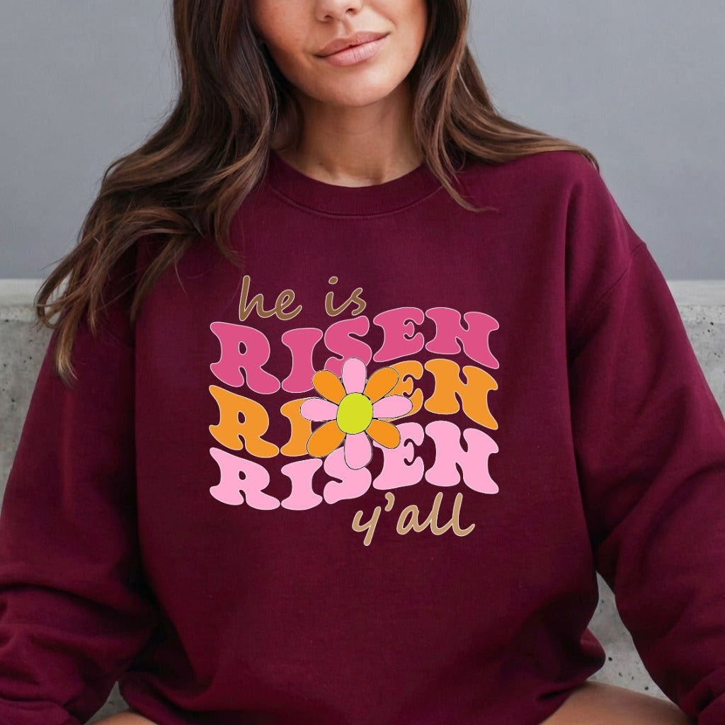 He Is Risen Y'all | Retro Easter Sweatshirt - Luckets.com
