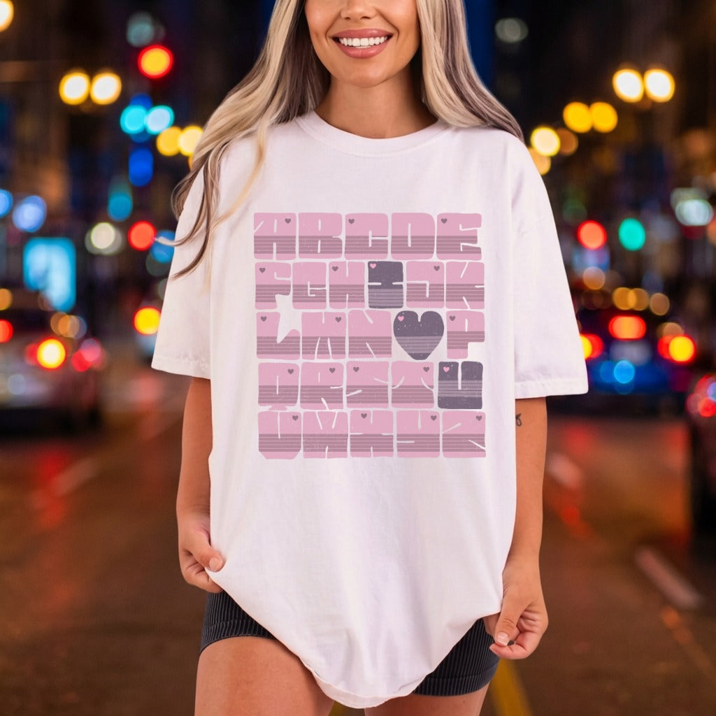 Heart Alphabet Blocks Retro Vintage Retro Ready to Press DTF Transfer for Dtf