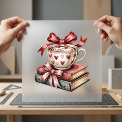 Heart Coffee Cup Books Valentine Ready to Press DTF Transfer for Dtf