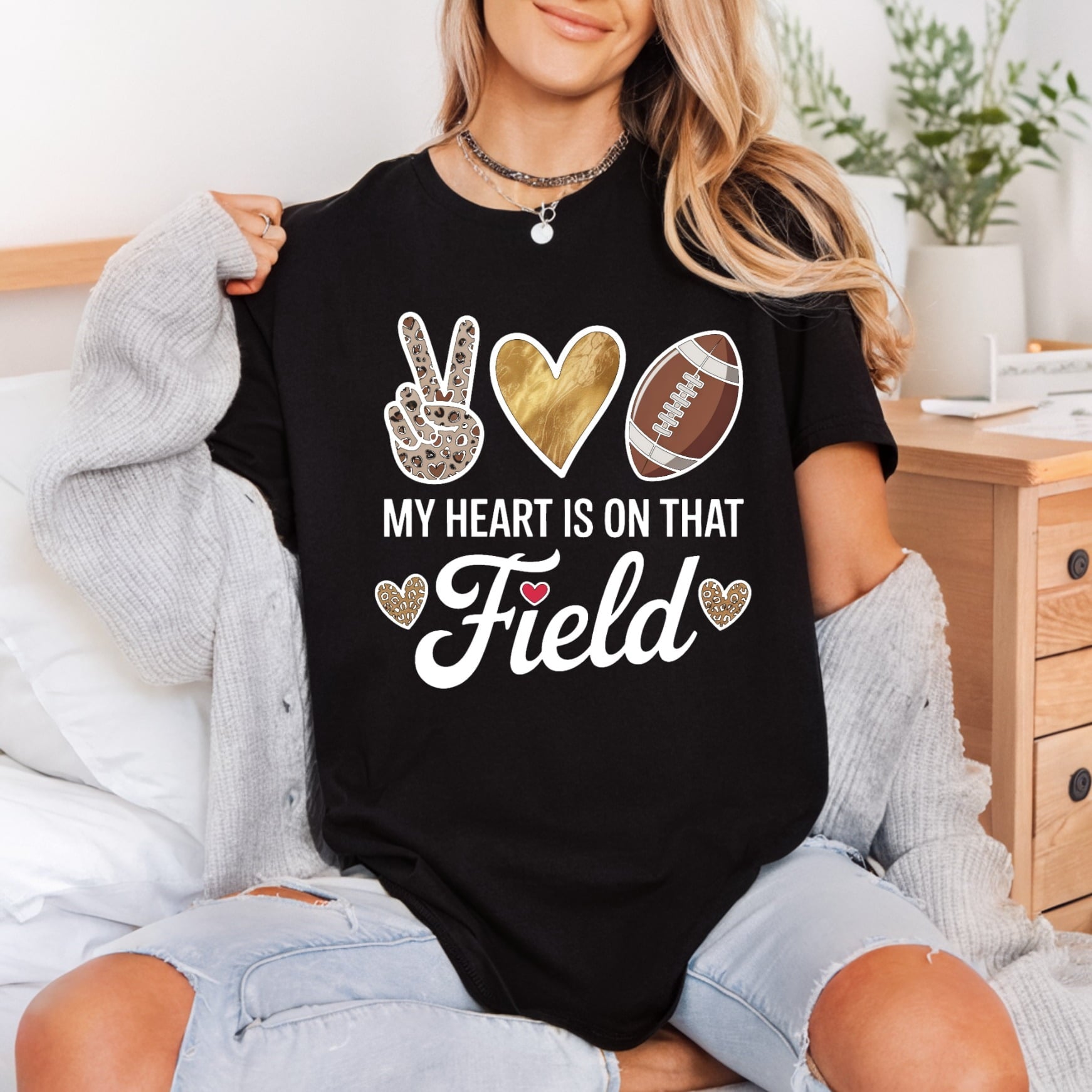 Heart Field Football Fan Mom Vintage Ready to Press DTF Transfer for Dtf