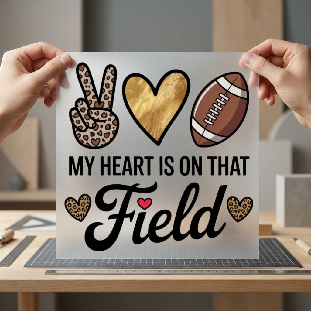 Heart Field Football Fan Mom Vintage Ready to Press DTF Transfer for Dtf