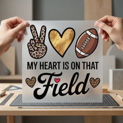 Heart Field Football Fan Mom Vintage Ready to Press DTF Transfer for Dtf