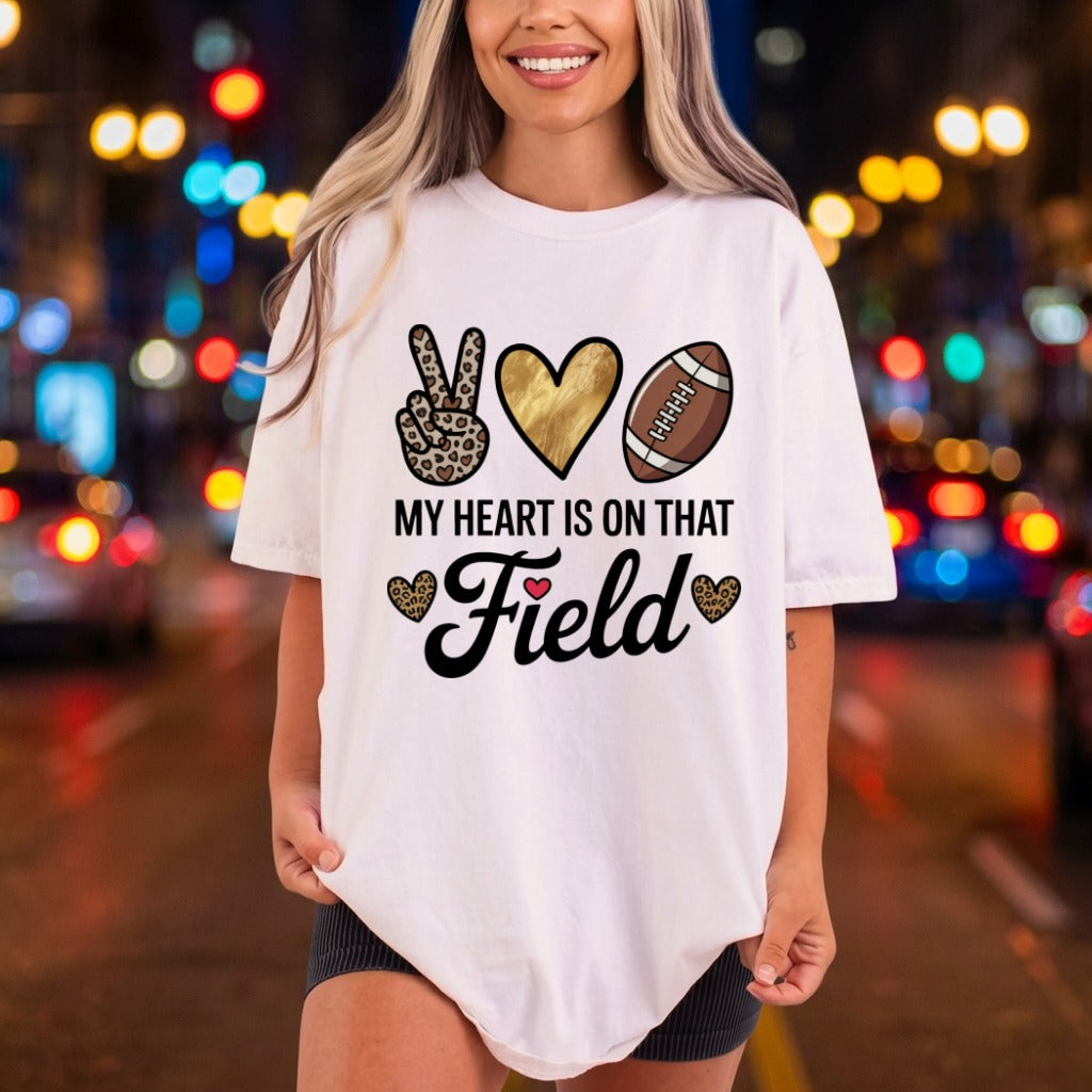 Heart Field Football Fan Mom Vintage Ready to Press DTF Transfer for Dtf