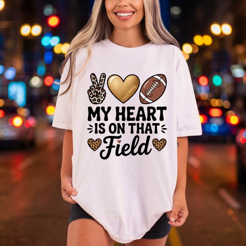 Heart Field Football Lover Mom Vintage Ready to Press DTF Transfer for Dtf