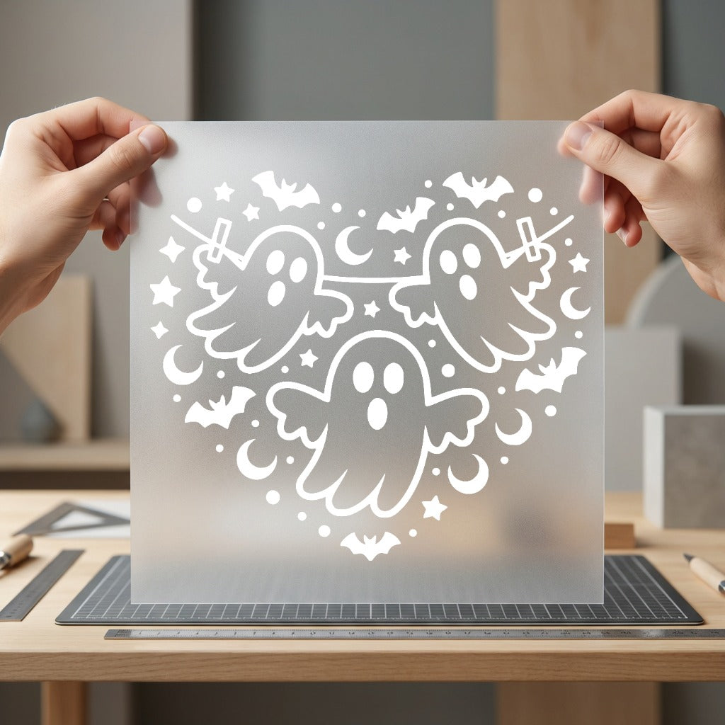 Heart Ghosts Motif Spooky Halloween Fall Ready to Press DTF Transfer for Dtf
