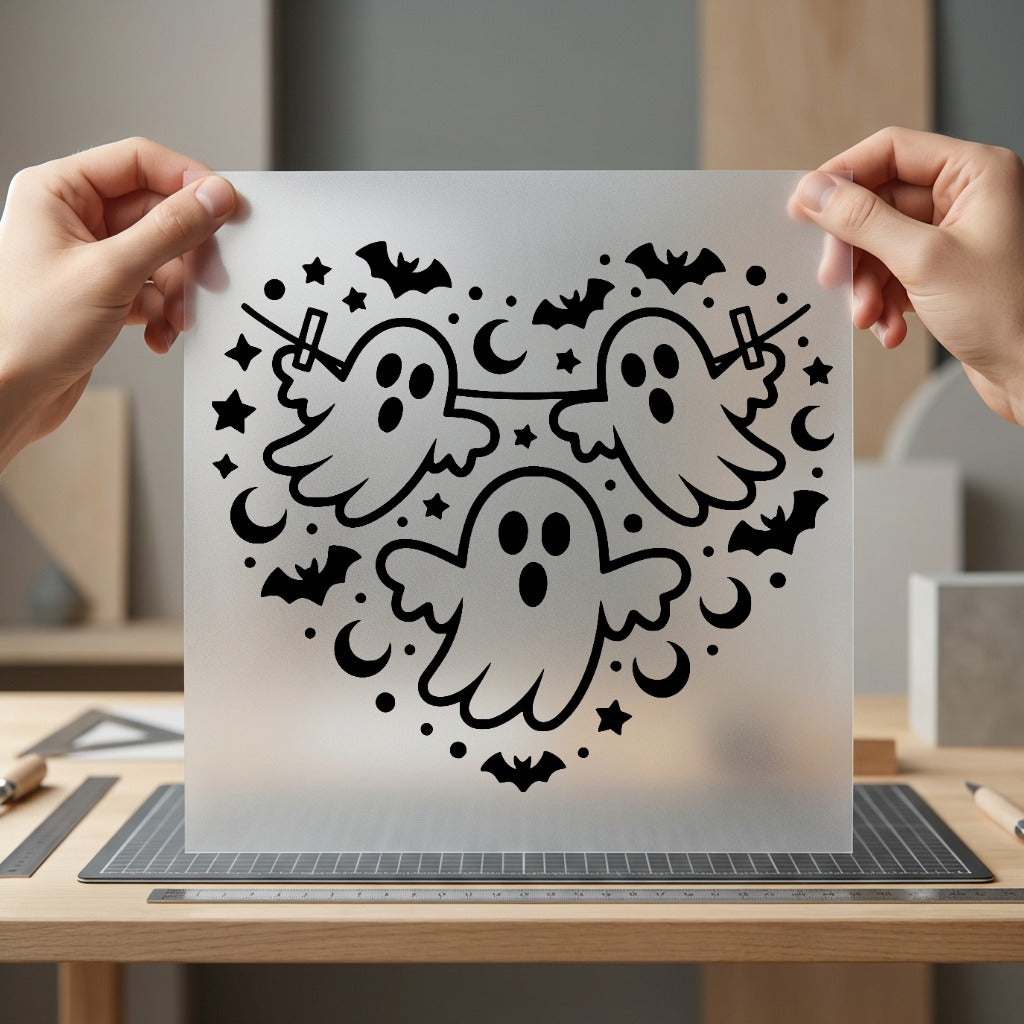 Heart Ghosts Motif Spooky Halloween Fall Ready to Press DTF Transfer for Dtf