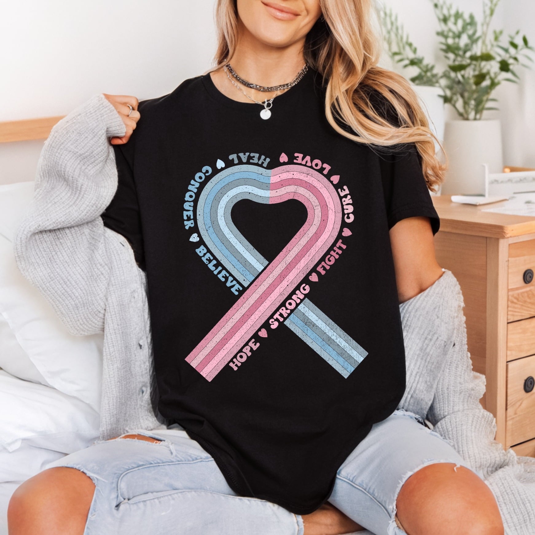 Heart Ribbon Awareness Retro Vintage Retro Ready to Press DTF Transfer for Dtf