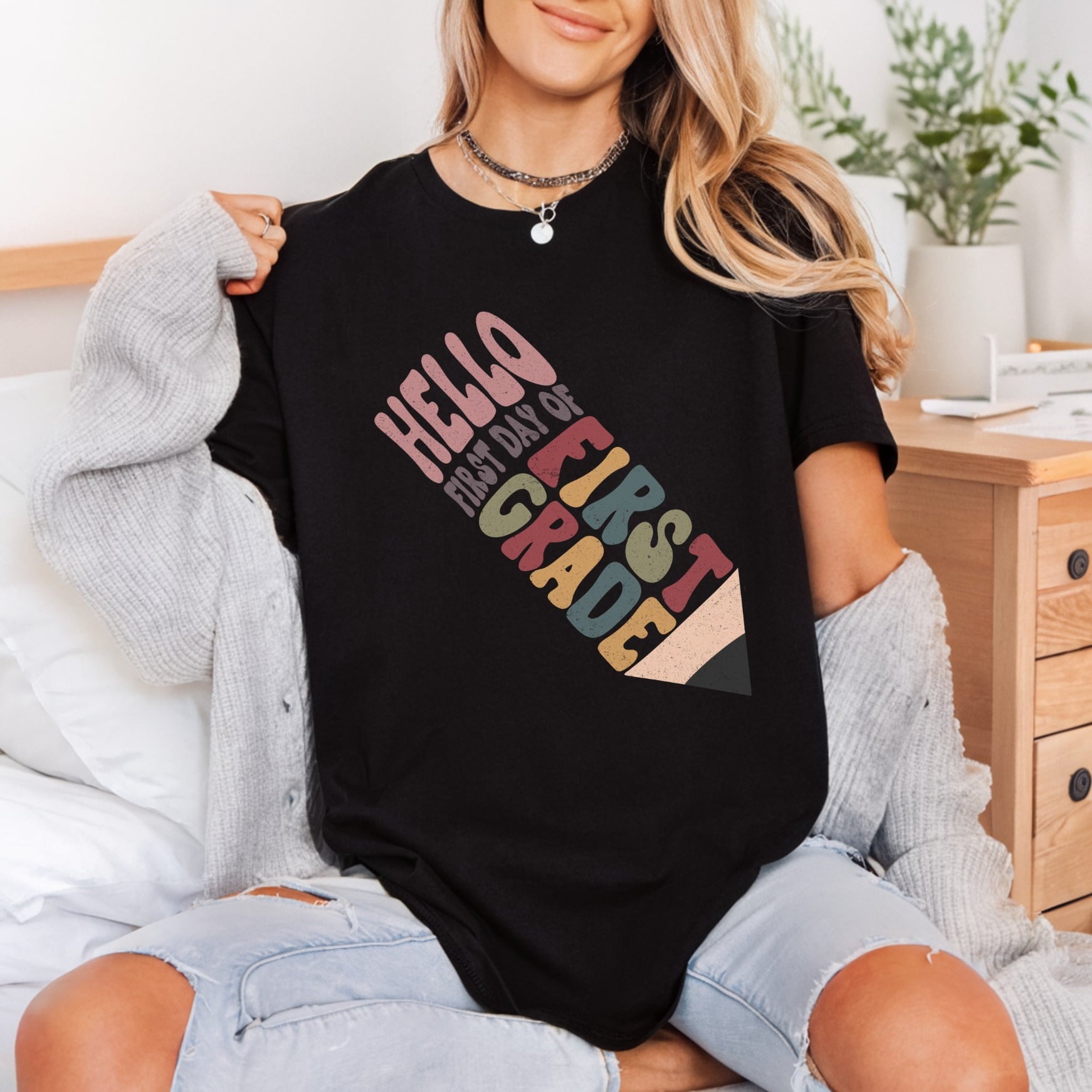 Hello First Day Grade Teacher Vintage Ready to Press DTF Transfer for Dtf