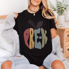 Hello Pre-k Groovy Apple Teacher Vintage Ready to Press DTF Transfer for Dtf