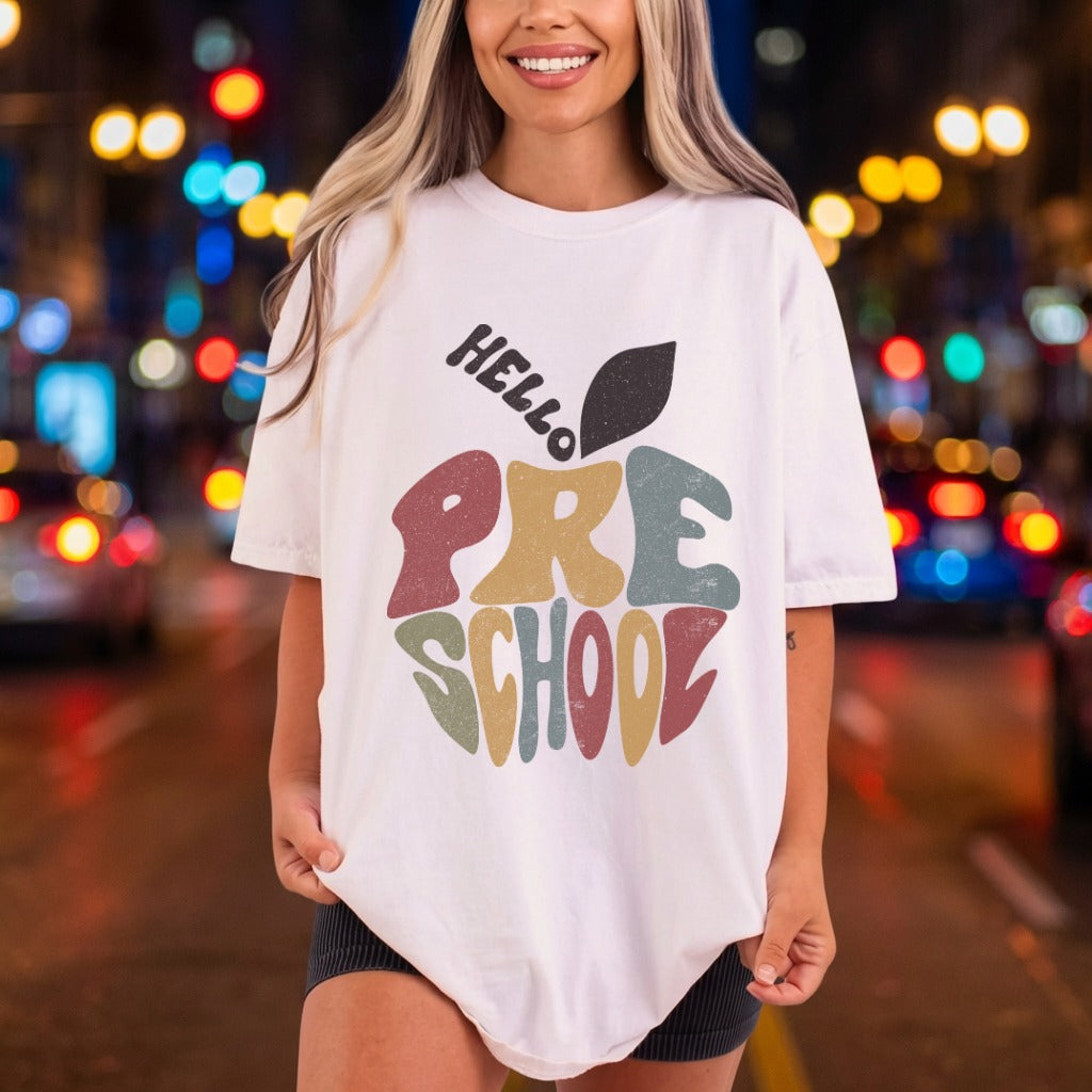 Hello Preschool Retro Apple Vintage Retro Ready to Press DTF Transfer for Dtf