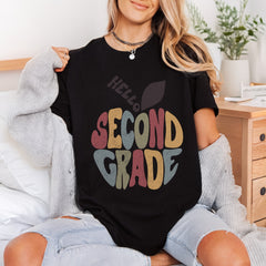Hello Second Grade Apple Teacher Vintage Ready to Press DTF Transfer for Dtf