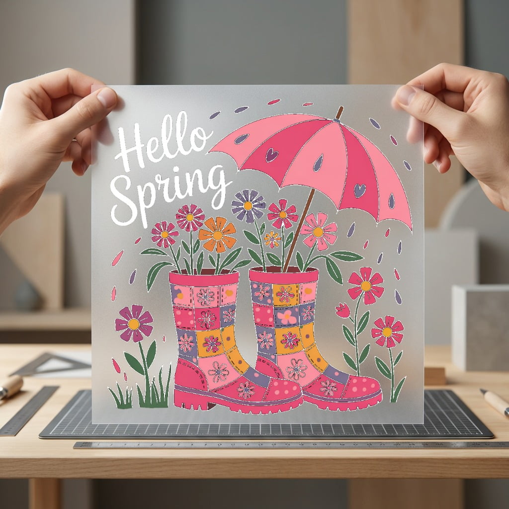 Hello Spring Wellies Floral Spring Floral Ready to Press DTF Transfer for Dtf