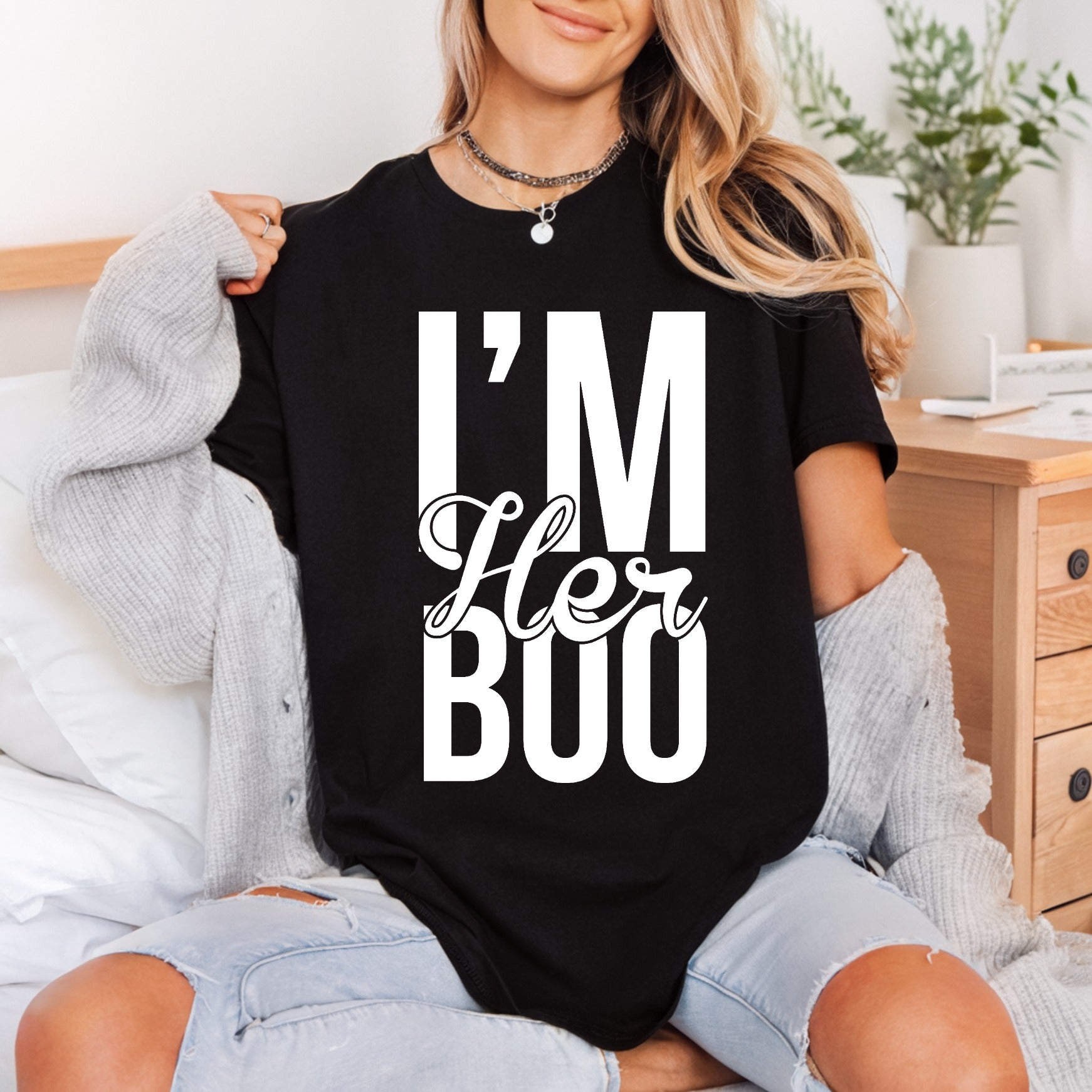 Her Boo Couples Humorous Halloween Valentine Ready to Press DTF Transfer for Dtf
