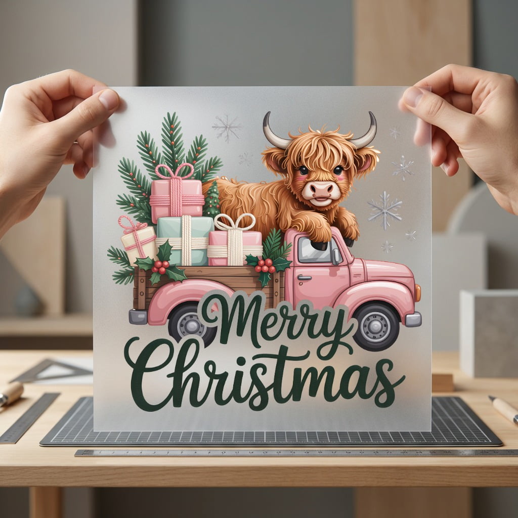 Highland Cow Christmas Truck Christmas Pet Ready to Press DTF Transfer for Dtf