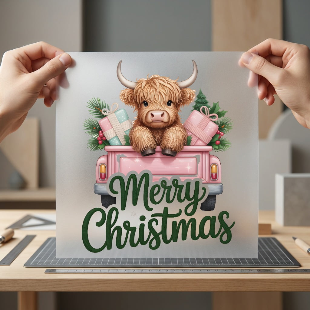 Highland Cow Christmas Truck Christmas Retro Ready to Press DTF Transfer for Dtf