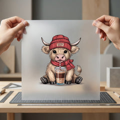 Highland Cow Coffee Adorable Pet Ready to Press DTF Transfer for Dtf