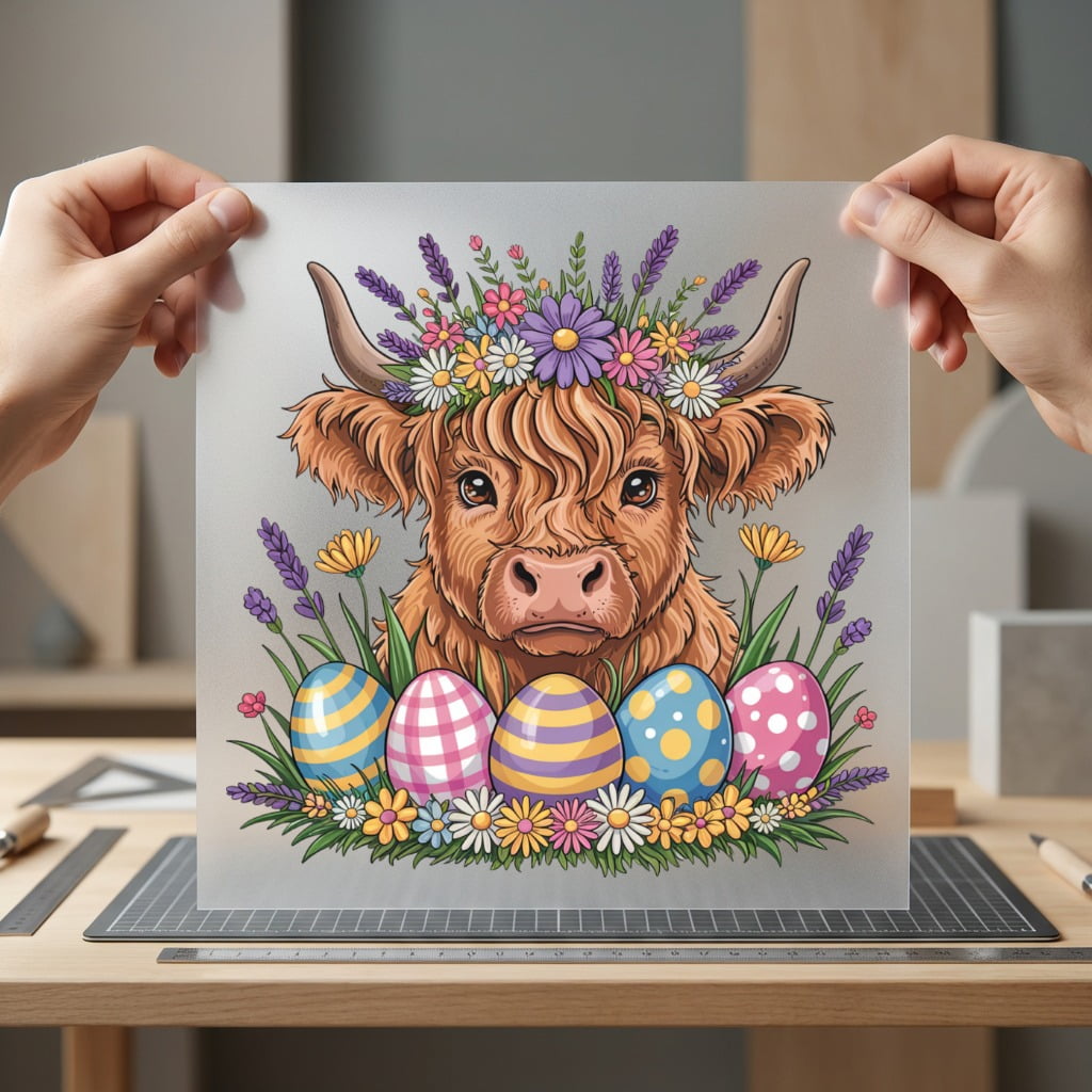 Highland Cow Easter Spring Easter Spring Ready to Press DTF Transfer for Dtf