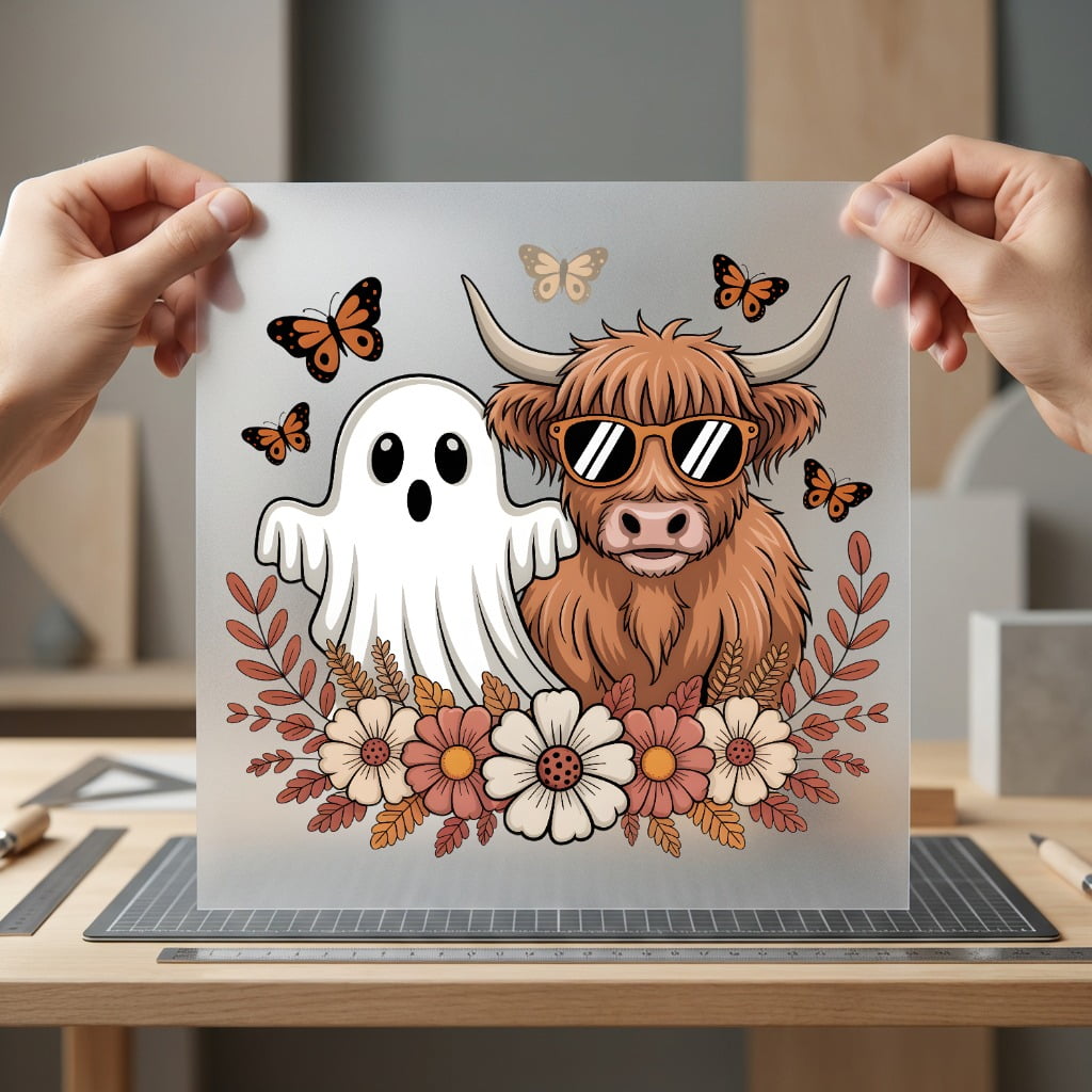 Highland Cow Ghost Autumn Halloween Fall Ready to Press DTF Transfer for Dtf