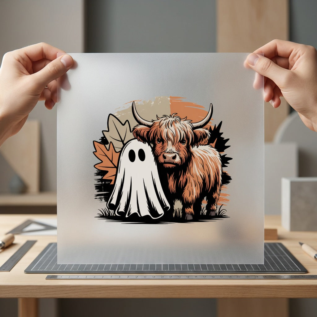 Highland Cow Ghost Halloween Halloween Autumn Ready to Press DTF Transfer for Dtf
