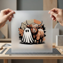 Highland Cow Ghost Halloween Halloween Autumn Ready to Press DTF Transfer for Dtf