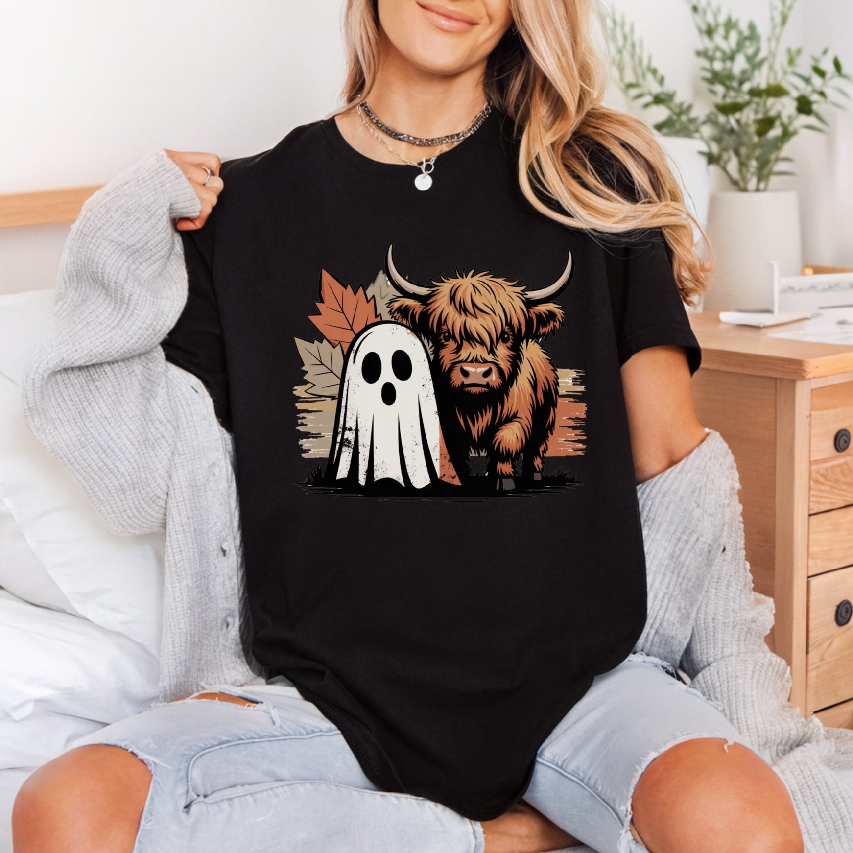 Highland Cow Ghost Halloween Halloween Fall Ready to Press DTF Transfer for Dtf