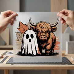 Highland Cow Ghost Halloween Halloween Fall Ready to Press DTF Transfer for Dtf