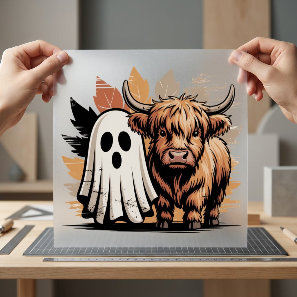 Highland Cow Ghost Halloween Halloween Vintage Ready to Press DTF Transfer for Dtf