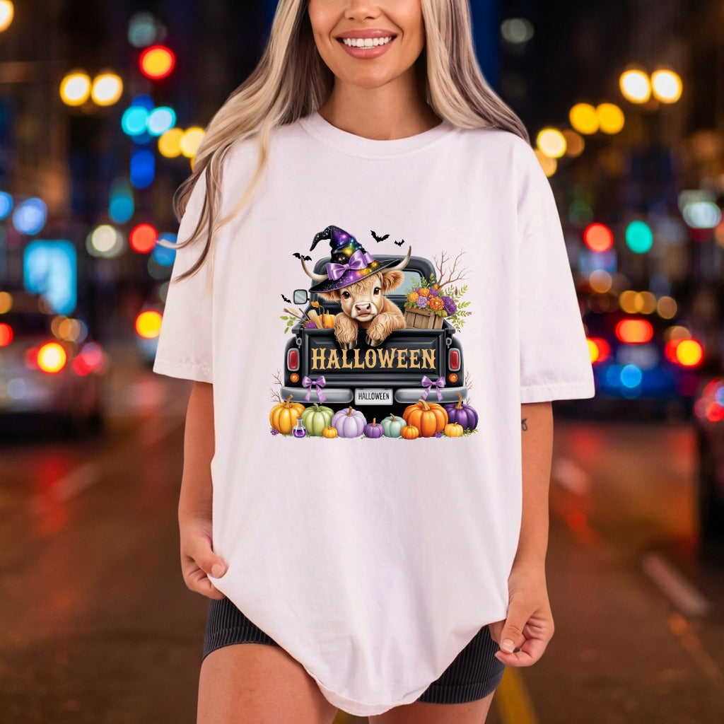 Highland Cow Halloween Truck Halloween Pet Ready to Press DTF Transfer for Dtf