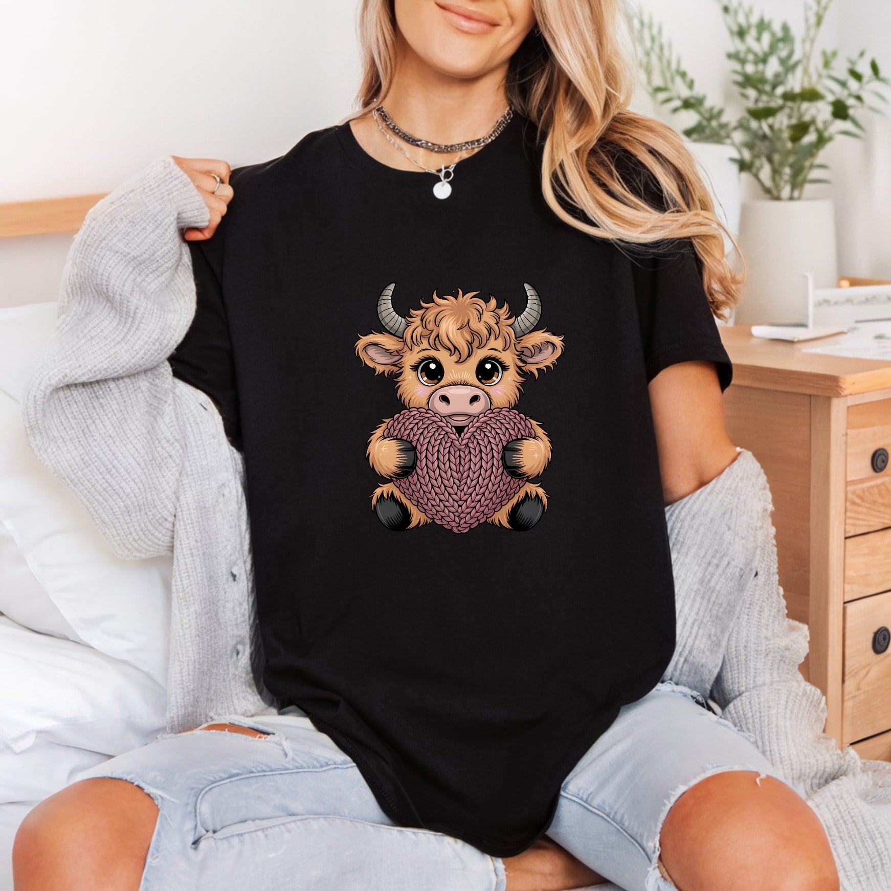 Highland Cow Heart Cartoon Valentine Pet Ready to Press DTF Transfer for Dtf