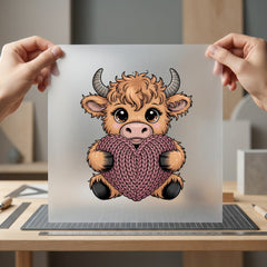 Highland Cow Heart Cartoon Valentine Pet Ready to Press DTF Transfer for Dtf