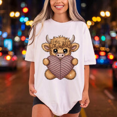 Highland Cow Heart Kawaii Valentine Pet Ready to Press DTF Transfer for Dtf
