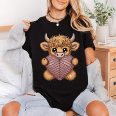 Highland Cow Heart Kawaii Valentine Pet Ready to Press DTF Transfer for Dtf