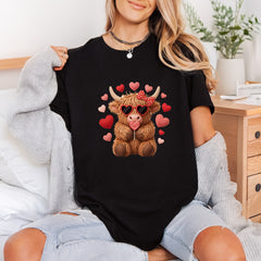 Highland Cow Hearts Valentine Valentine Funny Ready to Press DTF Transfer for Dtf