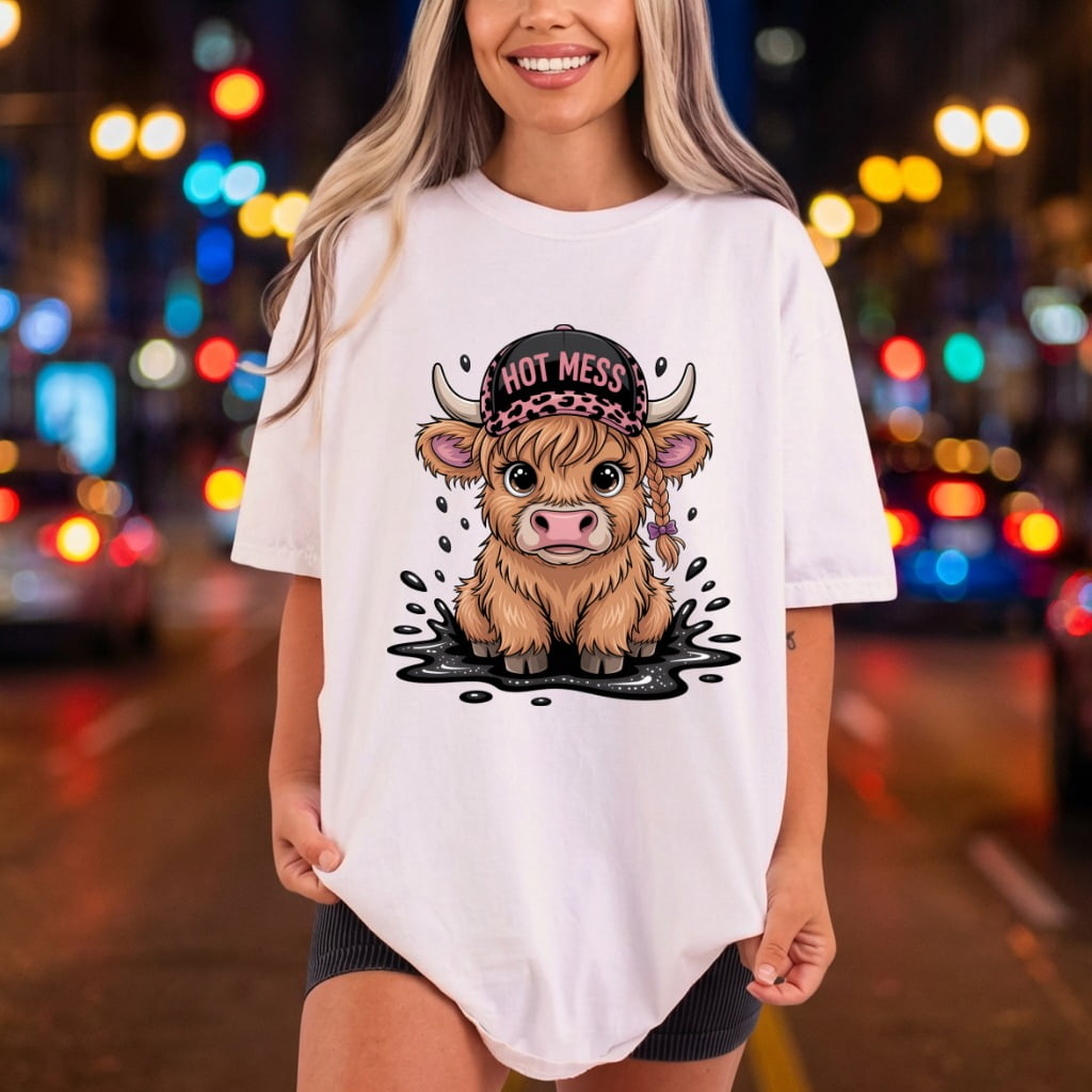 Highland Cow Hot Mess Funny Pet Ready to Press DTF Transfer for Dtf