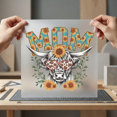 Highland Cow Mom Sunflower Usa Mom Ready to Press DTF Transfer for Dtf