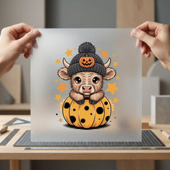 Highland Cow Pumpkin Halloween Halloween Funny Ready to Press DTF Transfer for Dtf