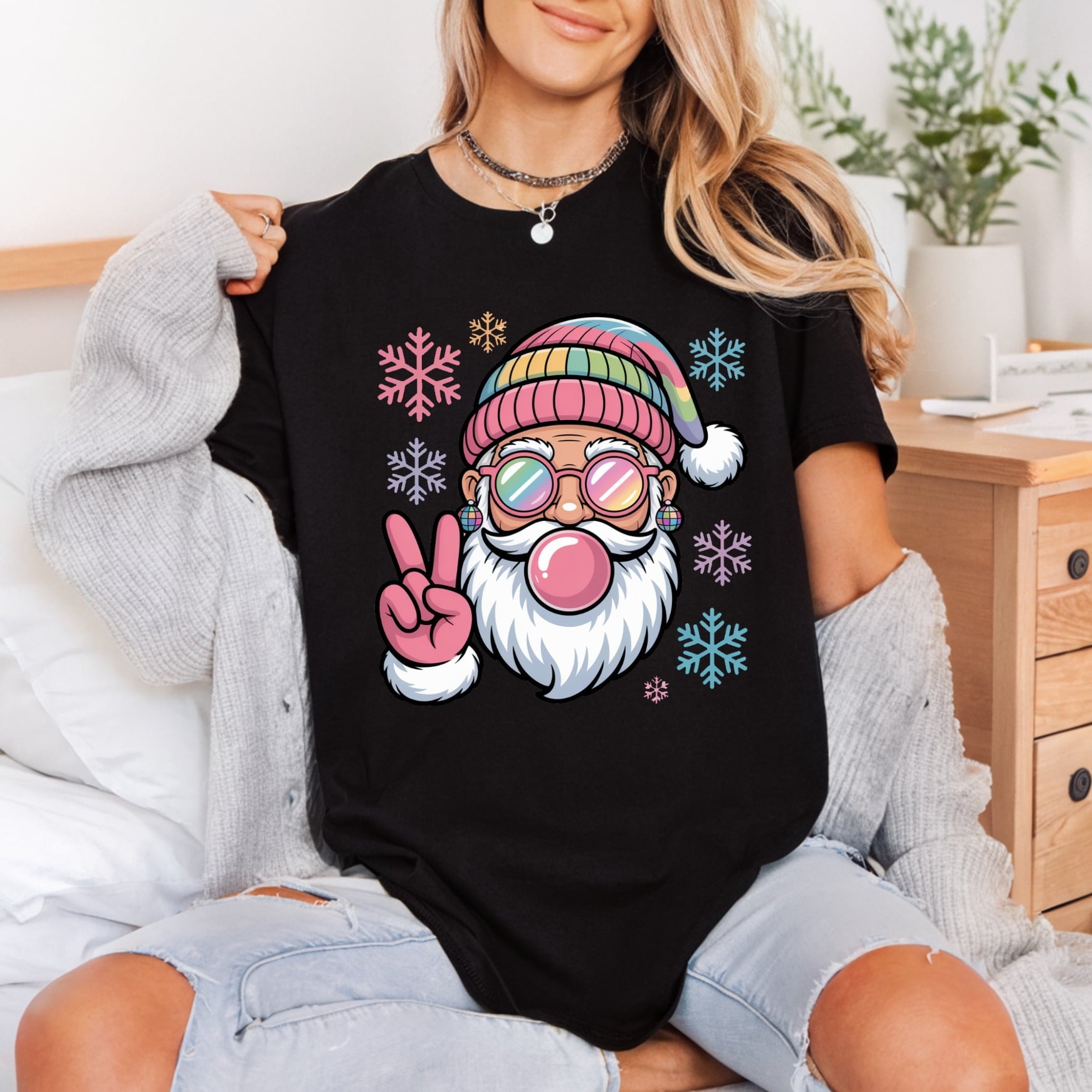 Hippie Santa Rainbow Retro Christmas Retro Ready to Press DTF Transfer for Dtf