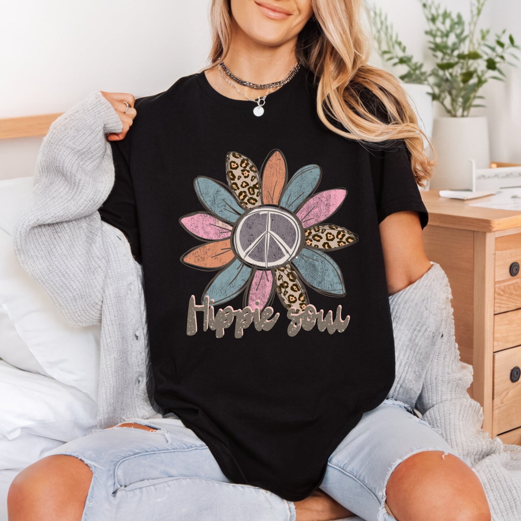 Hippie Soul Peace Sign Vintage Retro Ready to Press DTF Transfer for Dtf