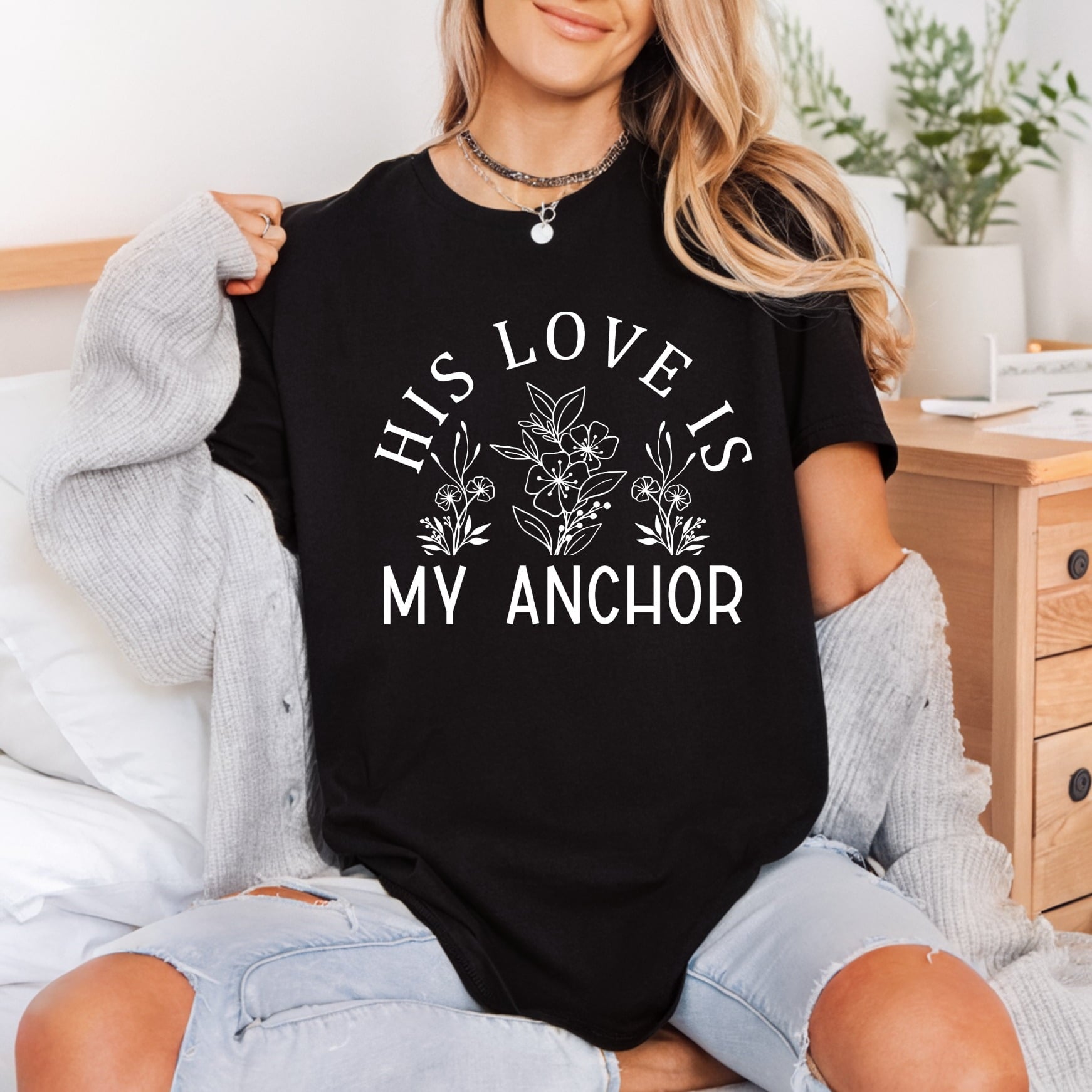 His Love Anchor Floral Christian Faith Ready to Press DTF Transfer for Dtf