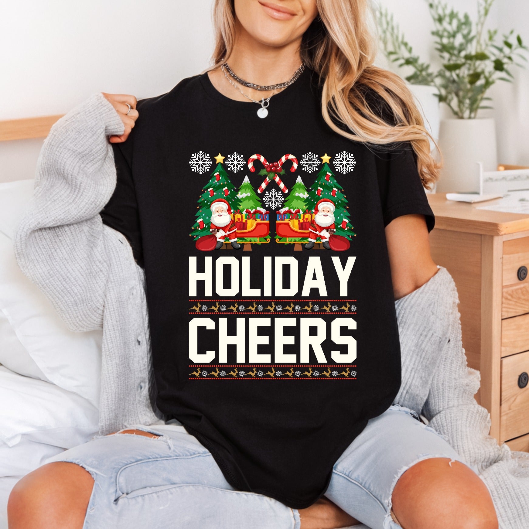 Holiday Cheers Santa Trees Christmas Ready to Press DTF Transfer for Dtf