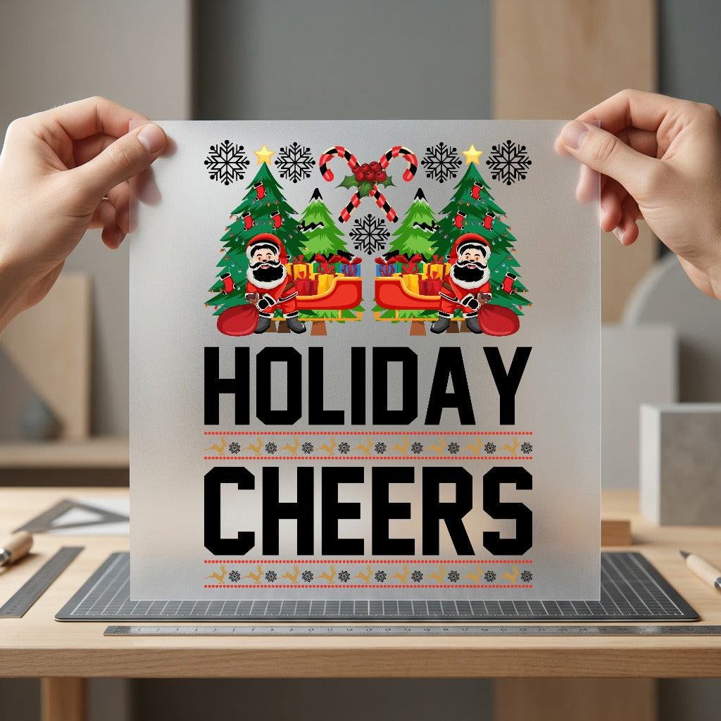 Holiday Cheers Santa Trees Christmas Ready to Press DTF Transfer for Dtf