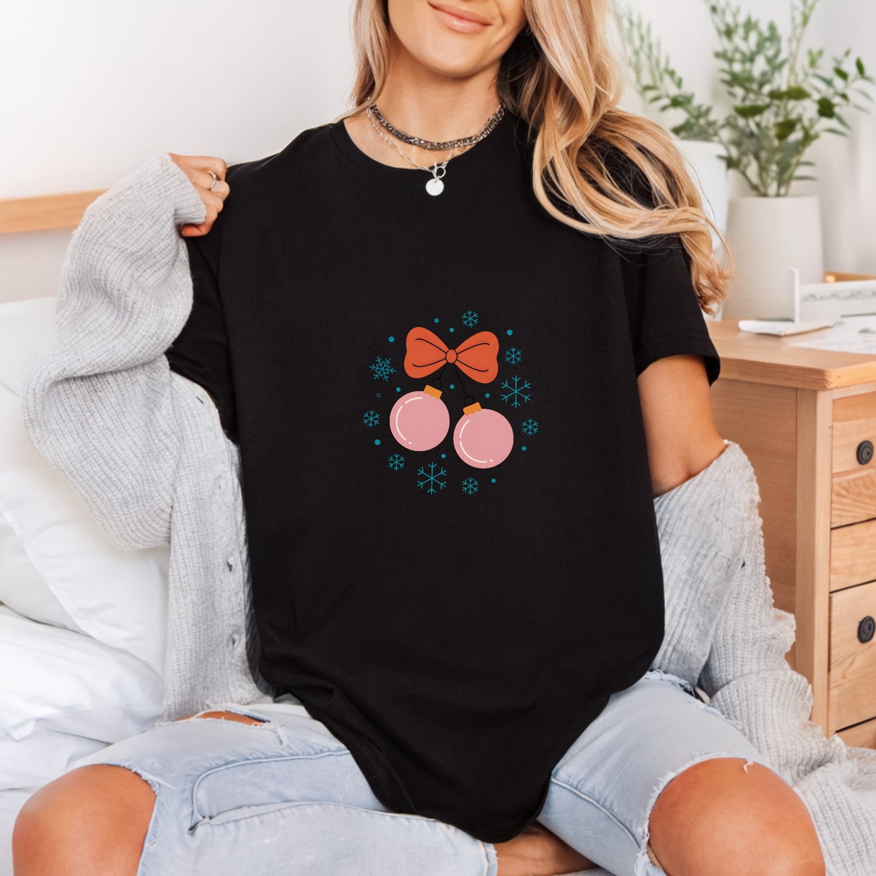 Holiday Ornaments Bow Festive Christmas Winter Ready to Press DTF Transfer for Dtf