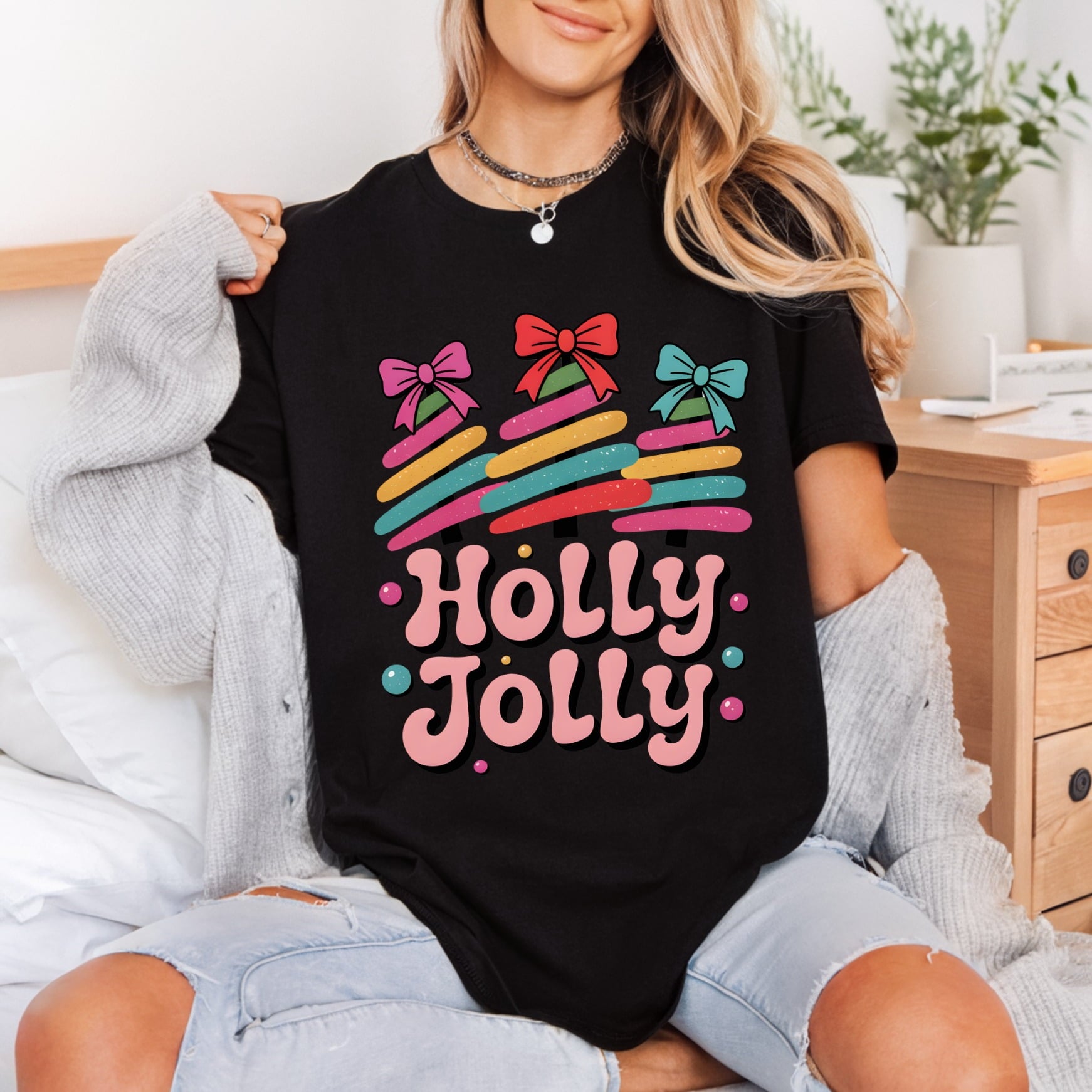 Holly Jolly Christmas Trees Christmas Retro Ready to Press DTF Transfer for Dtf